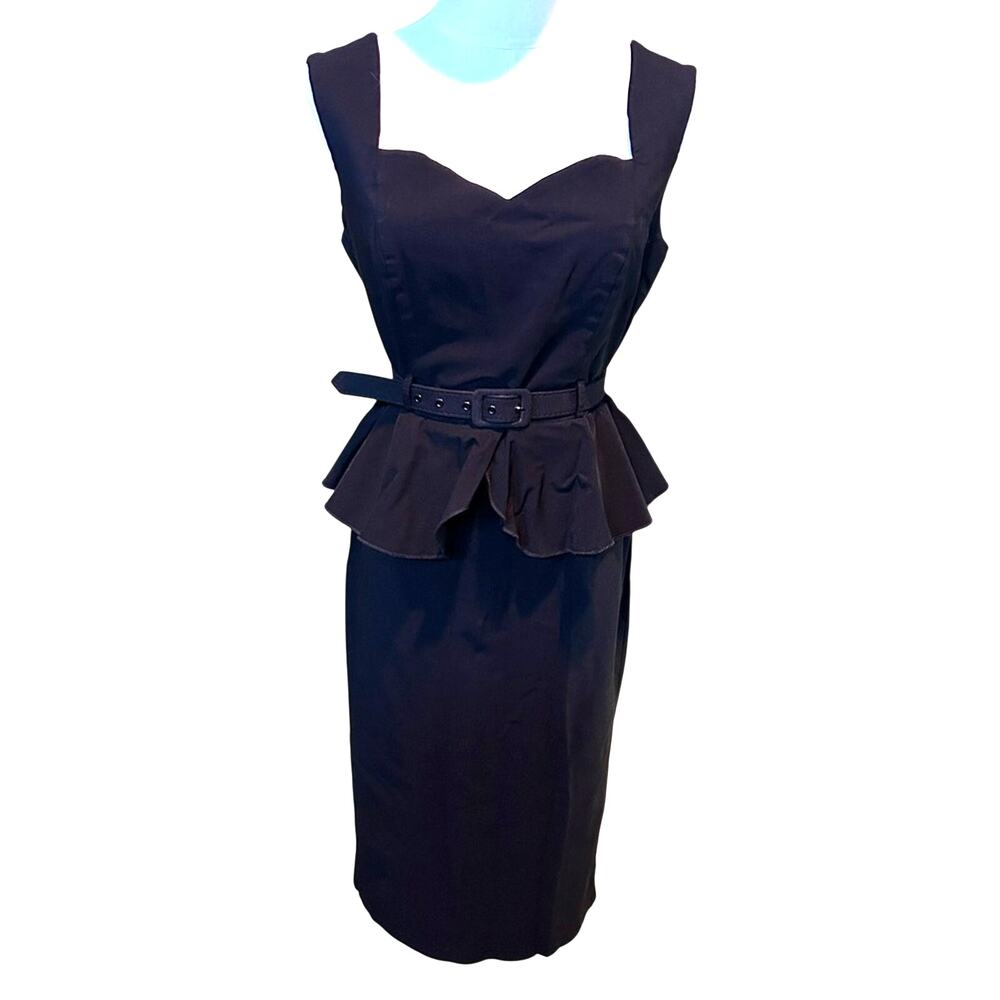 Collectif Lilla Black Sweetheart Peplum Wiggle Dress 2X Pinup Rockabilly Retro
